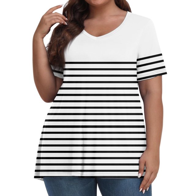 Fiudx Ofertas Flash Artículos En Oferta Camiseta Informal de Manga Corta con Cuello En V para Mujer, Blusa Lisa, Talla Grande, a La Moda