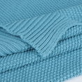 thumbnail image 6 of PiccoCasa 100% Cotton Soft Knitted Throw Solid Blanket for Couch Sofa Bedroom, Horizon Blue 50"x60", 6 of 8