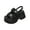 Black, variant on Black Women Shiny Leather Platform Beach Sandals For Spring Summer Beach Outings And Easy Going Style With Sturdy Base