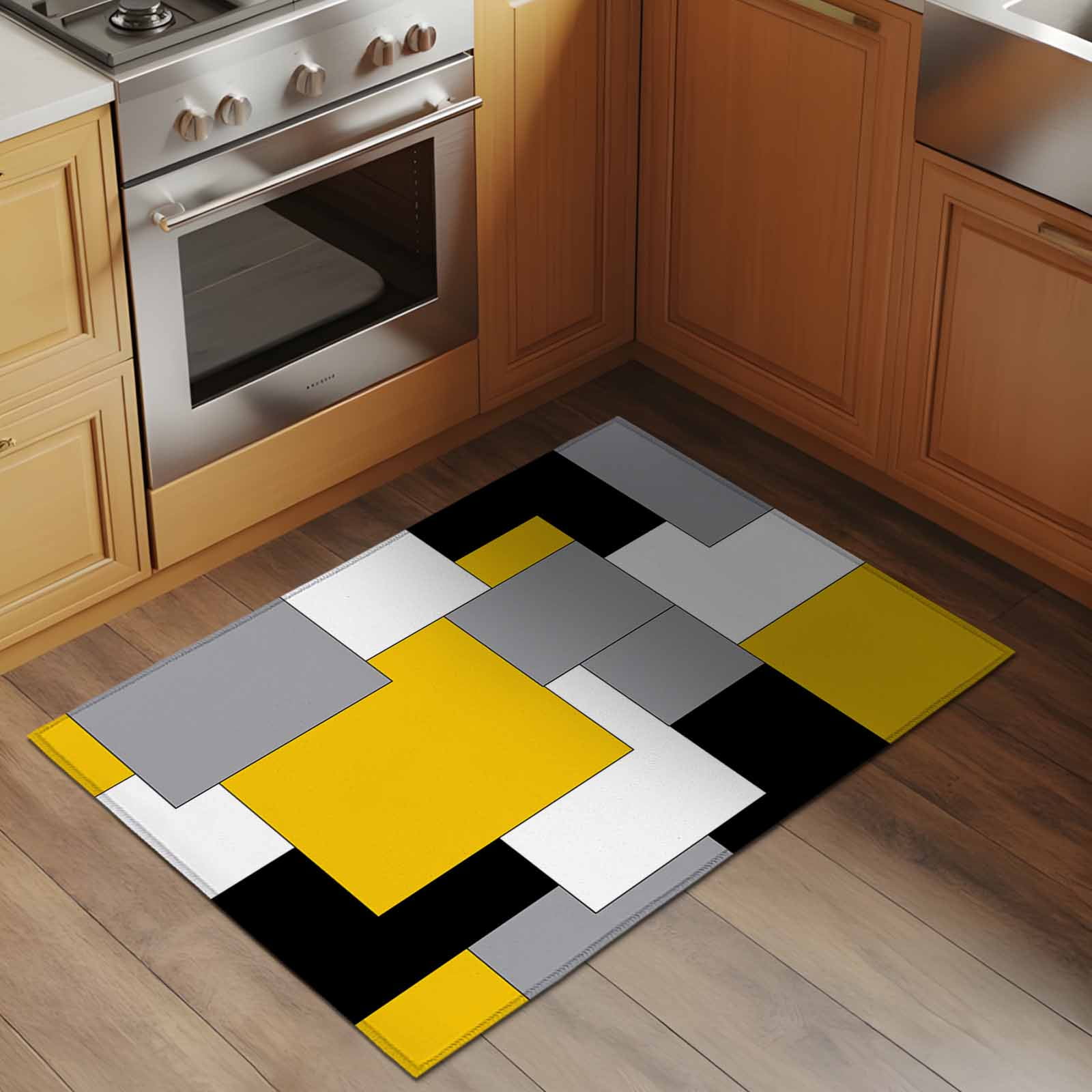 Entrance Runner Rug 2'x3',Yellow Grey Black Geometric Non-slip Doormat for Indoor Outdoor Entrance,Middle Century Art Abstract Throw Floor Mat for Front Door/Living Room/Bedroom/Bathroom/Kitchen