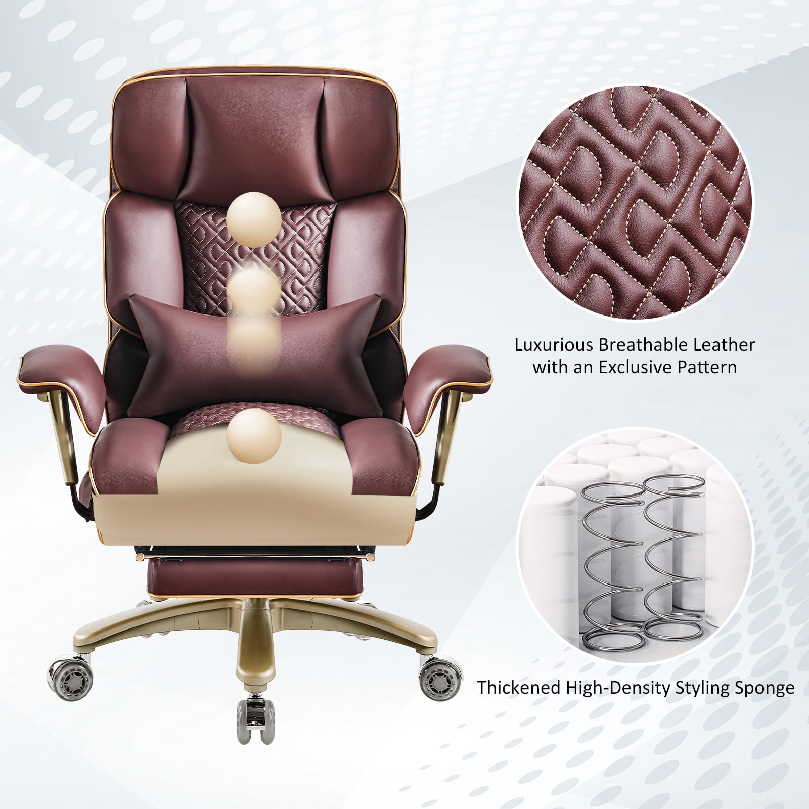 Falvinoryn Big and Tall Office Chair, Heavy-Duty Executive Office Chairs with Adjustable Lumbar and Quiet Rubber, Ergonomic High Back Computer Desk Chair, Brown