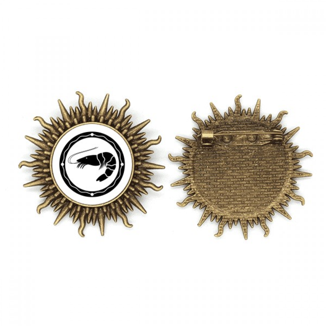 Negro la vida marina los camarones ilustración Pin de gancho de metal vintage con forma de sol Unbranded M