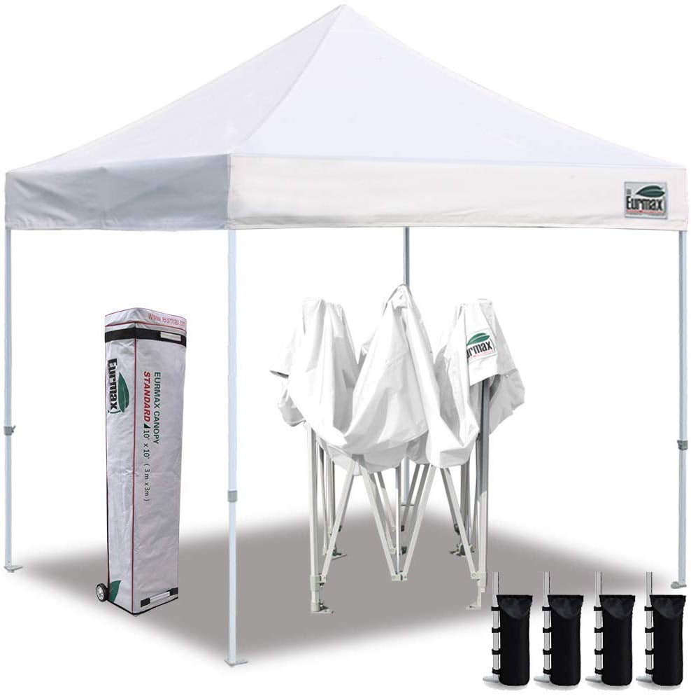Keymaya 10x10 Ez Pop Up Canopy Tent Commercial Instant Shelter with 4 Removable sidewalls Bonus Weight Bag 4-pc Pack White