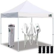 Eurmax 10x10 EZ Pop Up Canopy Tent Commercial Instant Shelter with Hevay Duty Roller Bag,Bonus 4 Sandbags Weight, White
