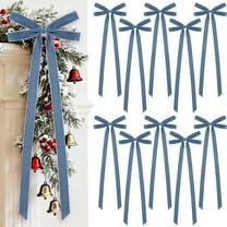 10 Pcs Dusty Blue Velvet Bows Large 22x8 Inch Pre-Tied Christmas Velvet Bows Christmas Tree Ornaments Vintage Holiday Decor for Xmas Tree Wreath Garland Banister Staircase Fireplace Door
