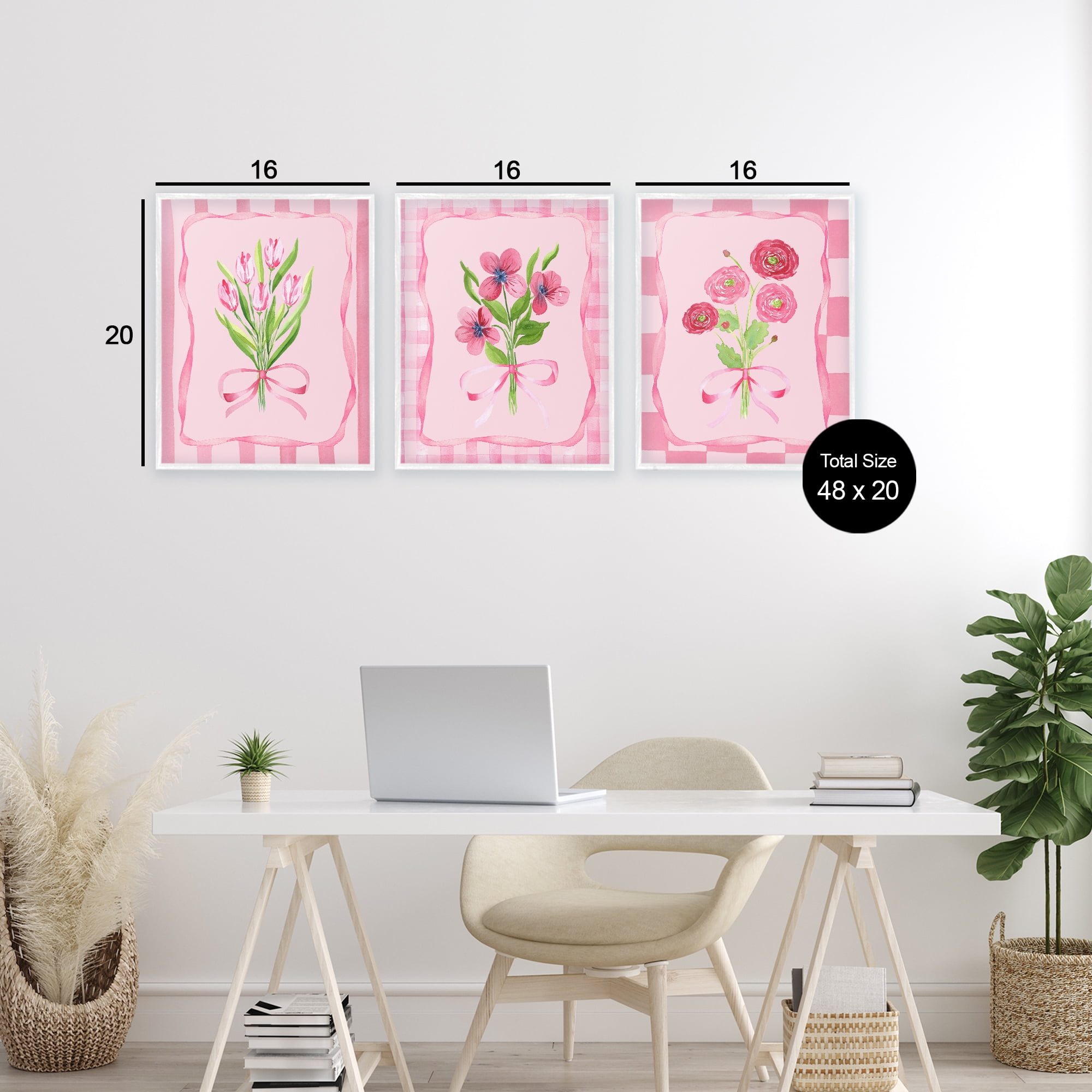 Pretty & Sweet Bordered Flowers 3 Piece White Framed Giclee Art Set, design by Nina Jacobs