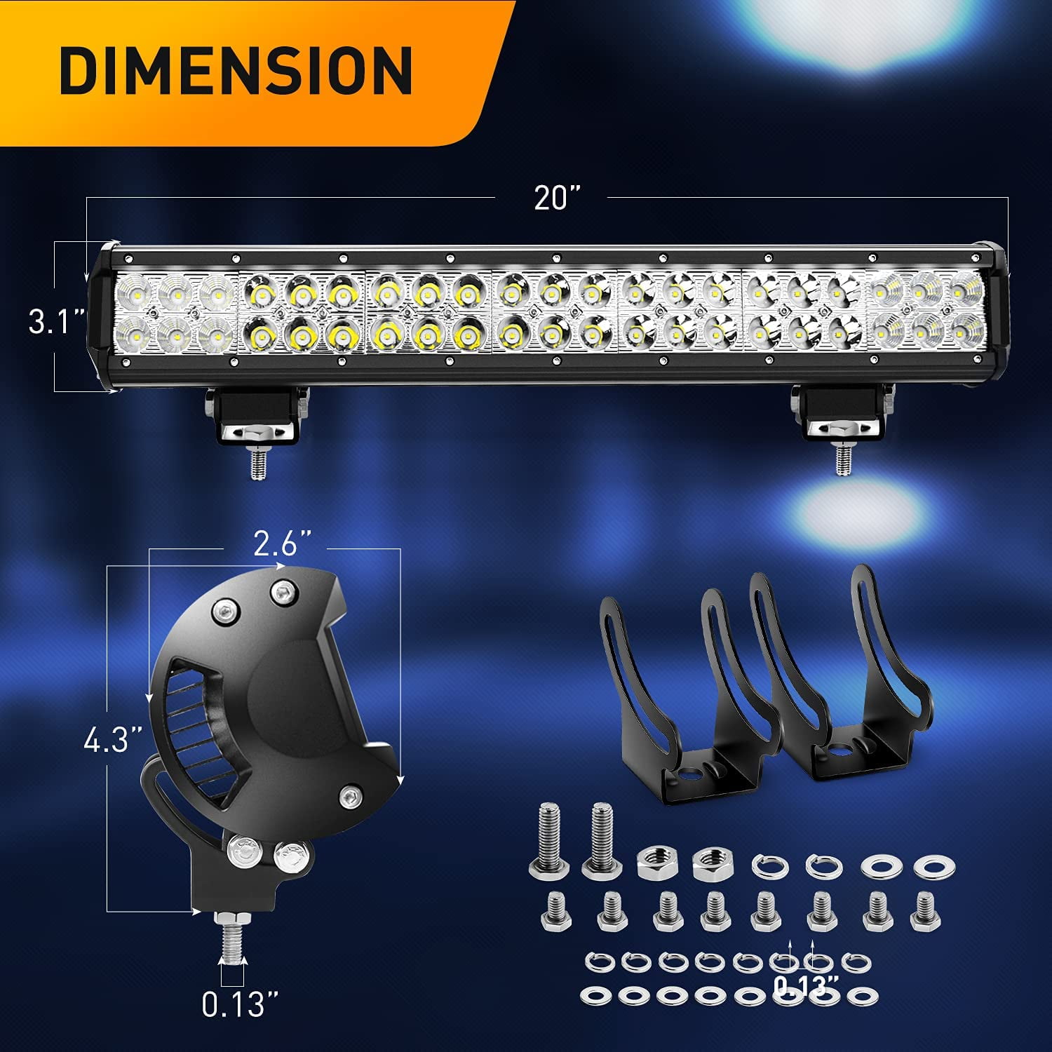 Waywe 20inch 126W LED Light Bar 4PCS 4inch 18W Spot Pods Driving Fog Off-Road Lighting for ATV Golf cart Trucks Boat Mowers Boat