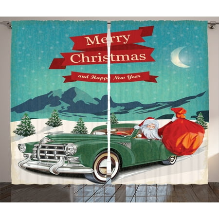 Christmas Decorations Curtains 2 Panels Set Santa In Classic