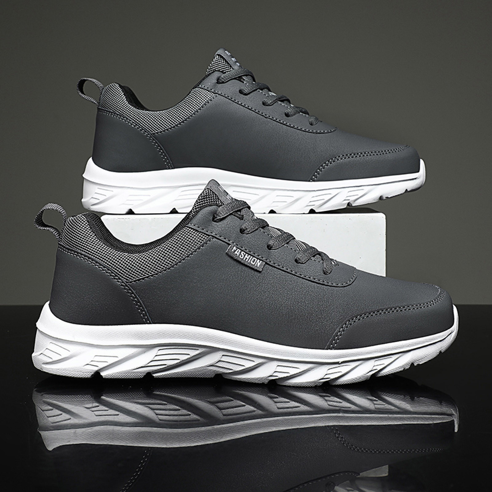 PEASKJP Mens Golf Shoes Men Soft Flat Breathable Comfortable Non Slip Sneaker Gym Tennis Shoes Grey 8.5 - image 4 of 5