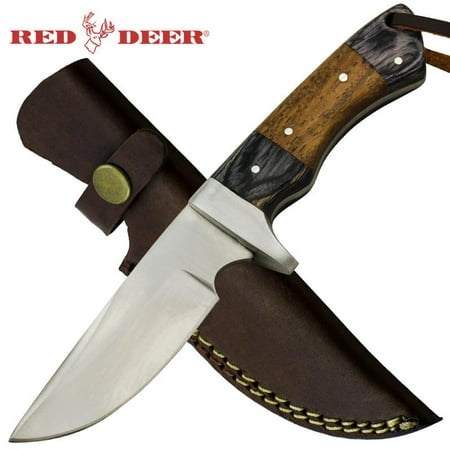 8 inchRed Deer Full Tang 2 Tone Pakka Wood Handle Hunting Knife with Leather