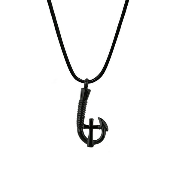Men's Black Fishing Hook Cross Stainless Steel Funeral Cremation Jewelry Urn Keepsake Memorial Ashes Holder Rememberance Pendant with Funnel Kit and Velvet Jewelry Kit