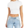 thumbnail image 1 of WEIYLL T-Shirts pour Femmes Été Manches Courtes Mignon Crop Basique Col Rond Ajusté Blanc Tailles m, 1 of 5