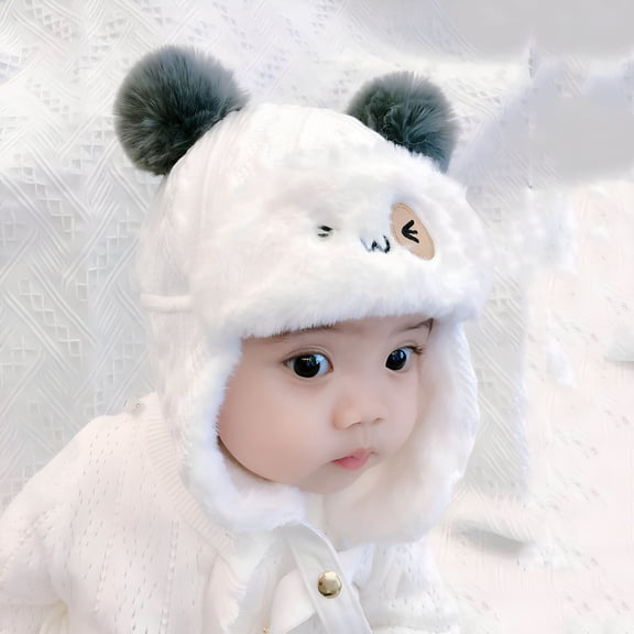 TELOLY Infants Winter Warm Hats Baby Boys Girls Cute Ear Flaps Caps Baby Boy Hat 6-24M, White
