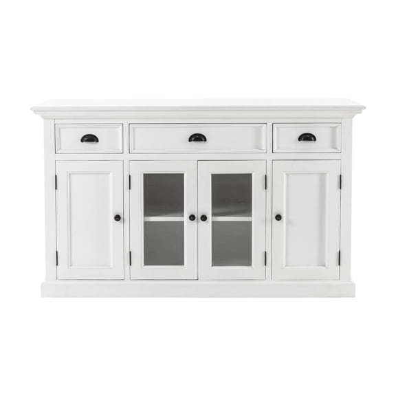 NovaSolo Halifax Mahogany Wood Buffet with 4 Doors 3 Drawers in White