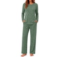 thumbnail image 2 of Weekease Woman Pajamas Set Henley Neck Long Sleeve Tops Drawstring Pants Two Piece Outfit Loungewear with Pockets, 2 of 7