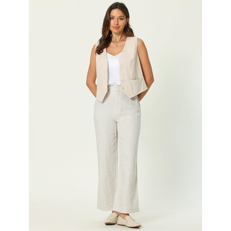 Unique Bargains Women's Linen Vest Sleeveless Button Down V Unique Bargains Women's Linen Vest Sleeveless Button Down V
