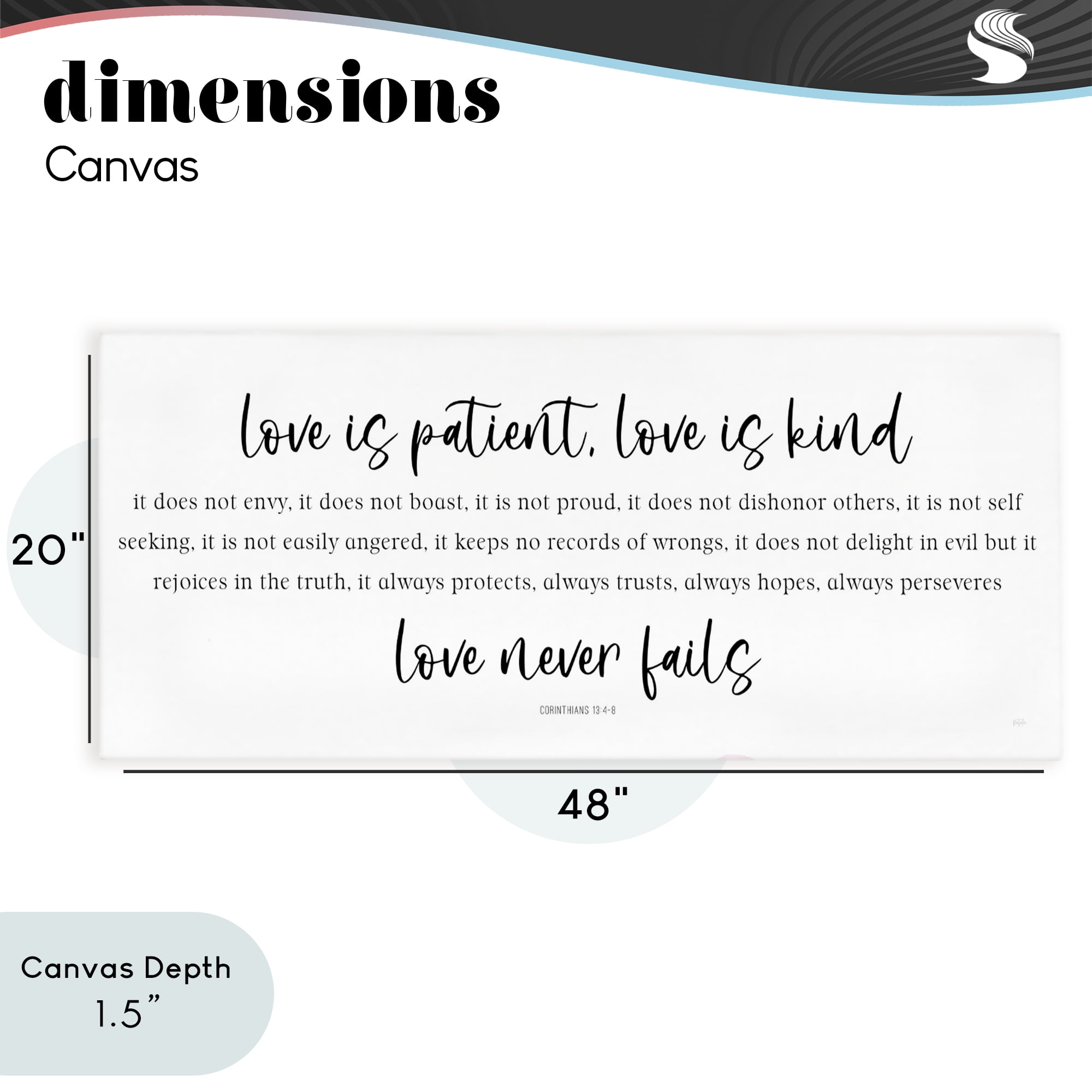 Stupell Industries Love Never Fails Proverb Canvas Wall Art, design by Natalie Carpentieri