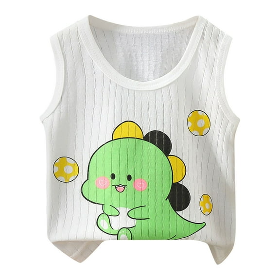 Splozh Tank Tops Boys Toddler Boy Tank Top Toddler Kids Cozy Cotton Undershirts Cartoon Print Summer Tops 12-18 Months,Green