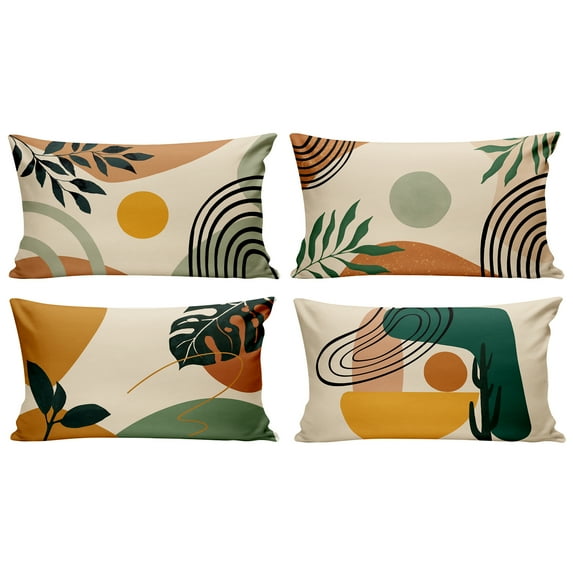 SUMAX1989 Boho Mid Century Throw Pillow Covers 12x20 inch Set of 4 Linen Abstract Simple Pillowcase -Boho 1