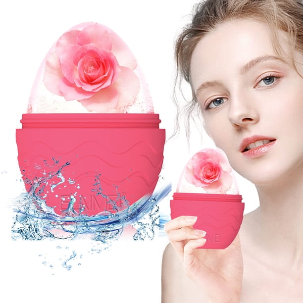 Rodillo de hielo para rostro y cuerpo, cubo de hielo de silicona para hinchazón y alivio del dolor, moldes para terapia de frío, herramienta de masaje rosa
