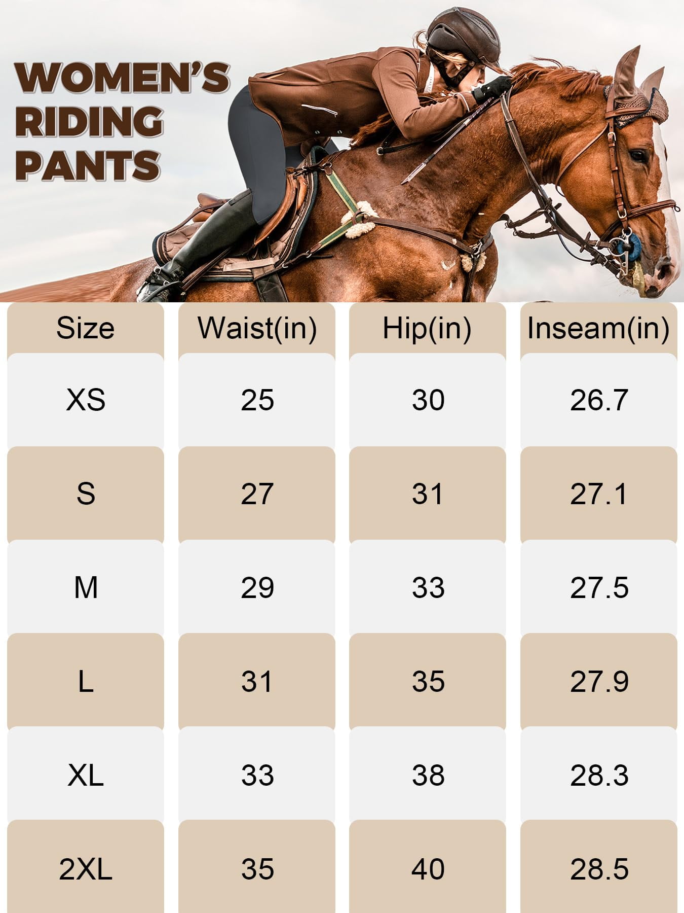 Women's Horse Riding Pants with Zipper Pockets Knee-Patch Schooling Tights Equestrian Breeches for Women khaki L