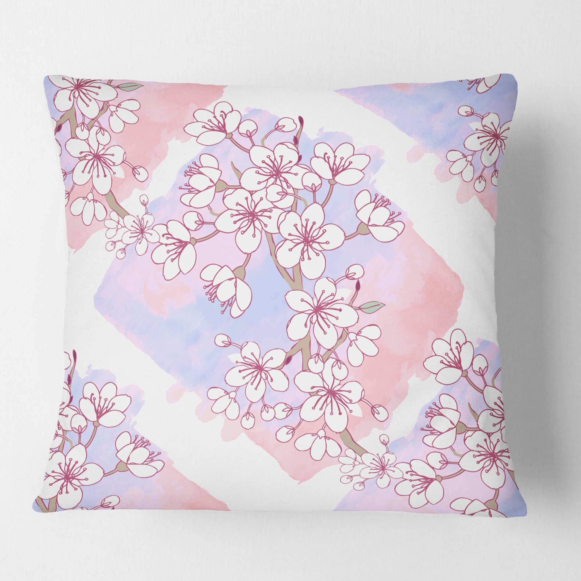 Designart Retro Pink Flower Pattern I' Mid-Century Modern Throw Pillow - 16x16
