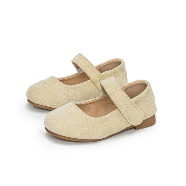 MIASHUI Chaussures de Robe pour Filles Tout-Petits Chaussures Plates Mary Janes Princesse Mariage, Beige, 3-3.5 Ans