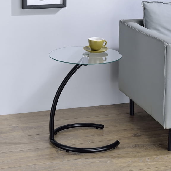 Kings Brand Furniture Leighton Round Glass End Table – Modern Metal Accent Side Table with Tempered Glass Top, Small Coffee Table for Living Room, Bedroom Nightstand or Office (Black)