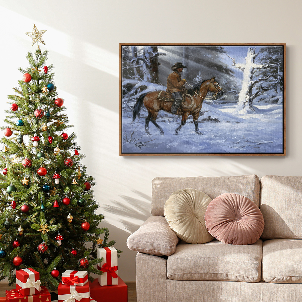 Silent Night, Holy Night - Framed Gallery Wrapped Holiday Canvas - 17 x 25 - Rosewood Frame