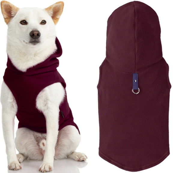 Gooby Fleece Vest Hoodie Dog Sweater - Plum, Large - Warm Pullover Dog Hoodie with O-Ring Leash