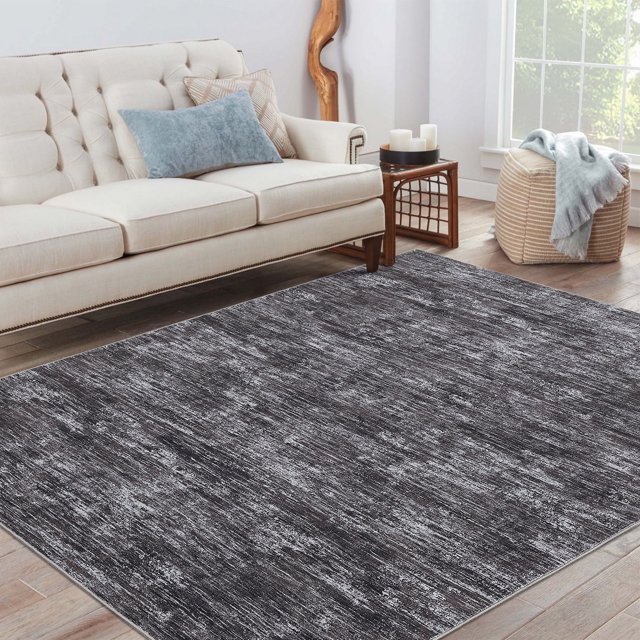 YUSAZENS 5 x 7 Abstract Area Rug Modern Machine Washable, Soft Foldable Non-Slip Throw Rug for Living Room, Bedroom, Office, Home Decor Carpet Dark Gray