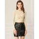 thumbnail image 2 of Disfraz de Navidad Allegra K Tops con Purpurina Manga Larga Recortada Slim Fit Crop Top Beige S, 2 of 6