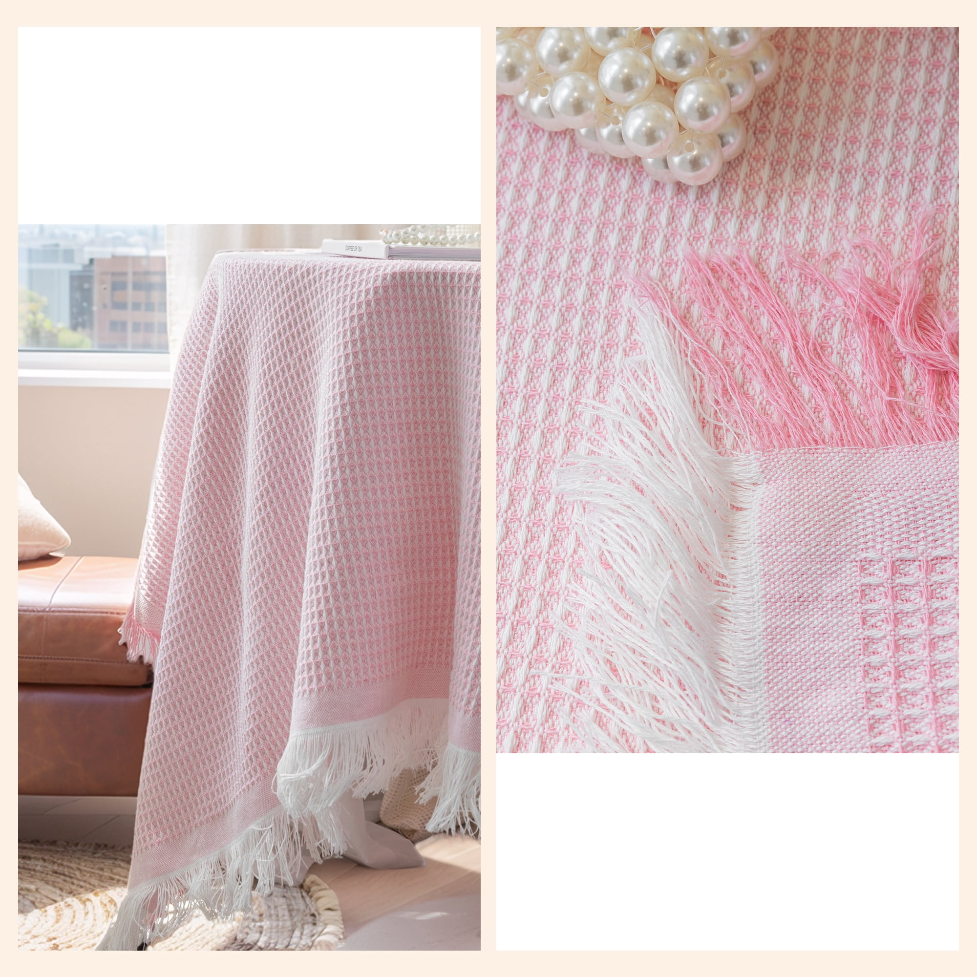 Unique Bargains Waffle Table Cover for Indoor and Outdoor Pink 49.2"x47.2"