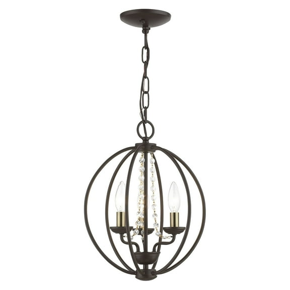 40913-07 Livex Lighting Arabella - 3 Light Globe Convertible Mini Chandelier In Shabby Chic Style-15.5 Inches Tall and 12 Inches Wide-Bronze/Antique
