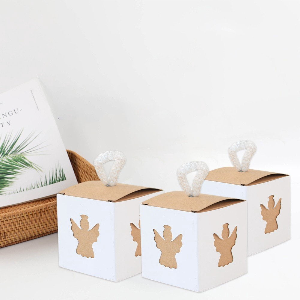 Vjnyvs 50pcs Candy Treat Box First Communion Christening Decor Baptism Favor Boxes Laser Cut Hollow Angel Favor Gift Box for Wedding Baby Shower Party