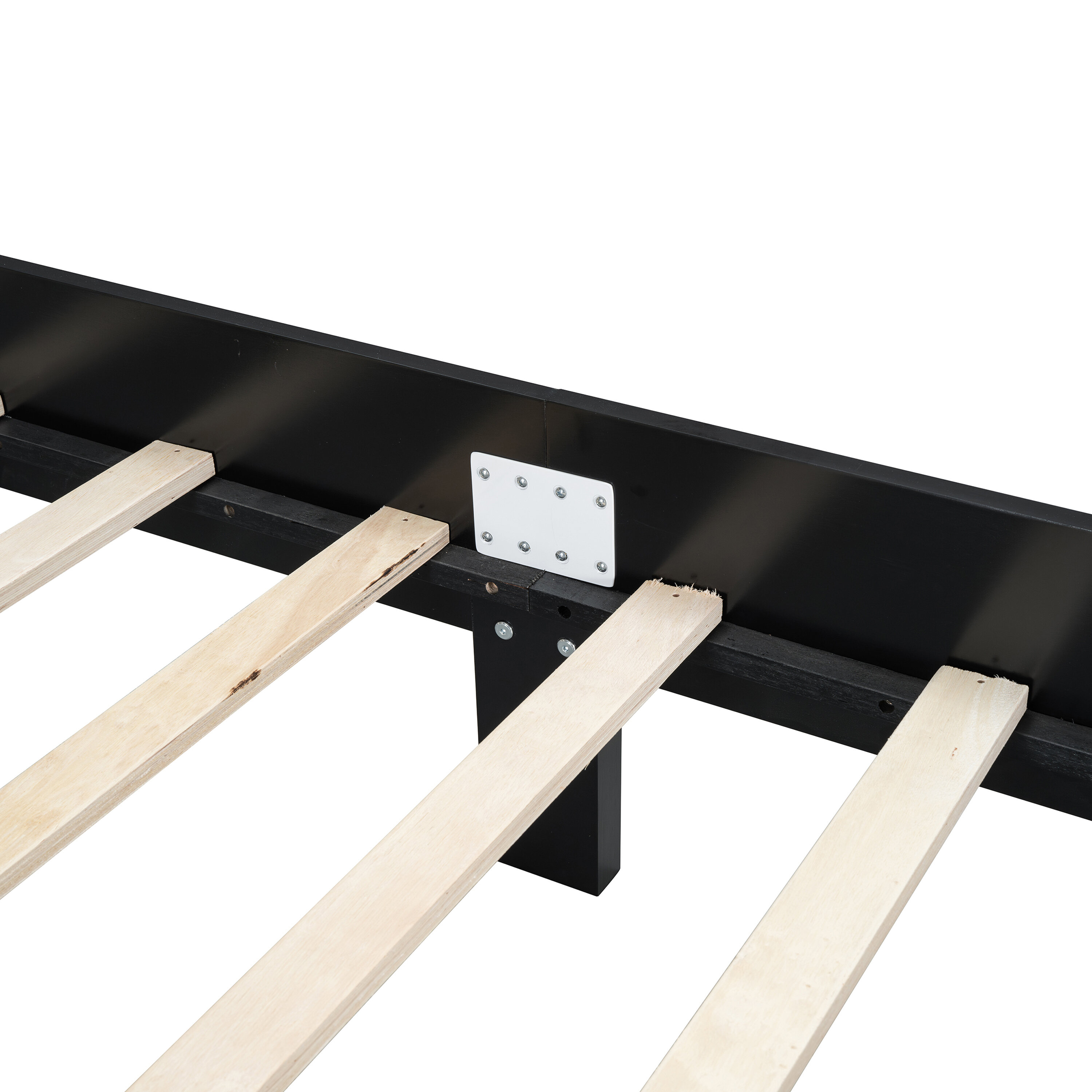 Queen Size Adjustable Bed Base, Queen Size Wooden Platform Bed with Natural Rattan Headboard, Vintage Bed Frame with Wooden Slat Support, Black, Black Bed Frames,Wood Platform Bed Frames