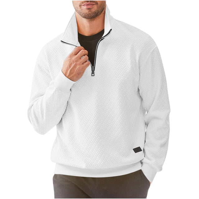 Pisexur Men's Sweatshirts Quarter Zip Up Sweatshirt Solid Color Lapel Long Sleeve Shirt Casual Loose Knit Ribbed Pullover Tops Plus Size Sweatshirt S-3XL