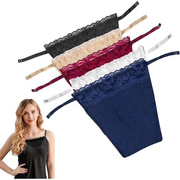 5 Pcs Women Lace Mock Camisole Bra, Clip-On Modesty Panel Cleavage Cover for Low Cut Tops, Anti-Peep Invisible Vest (Multicolour)