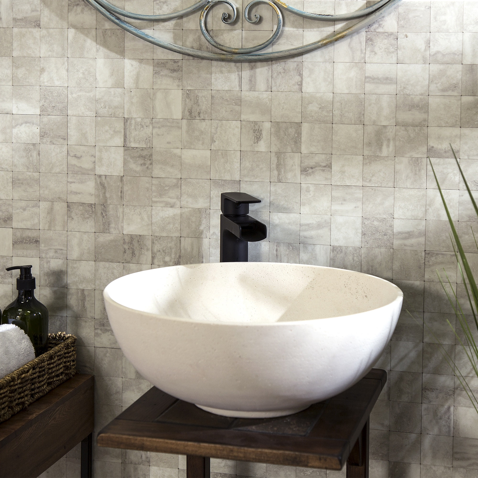 Aspect Collage 12in x 6in Peel and Stick Backsplash in Bone Porcelain (2pc per pack/5-Pack)