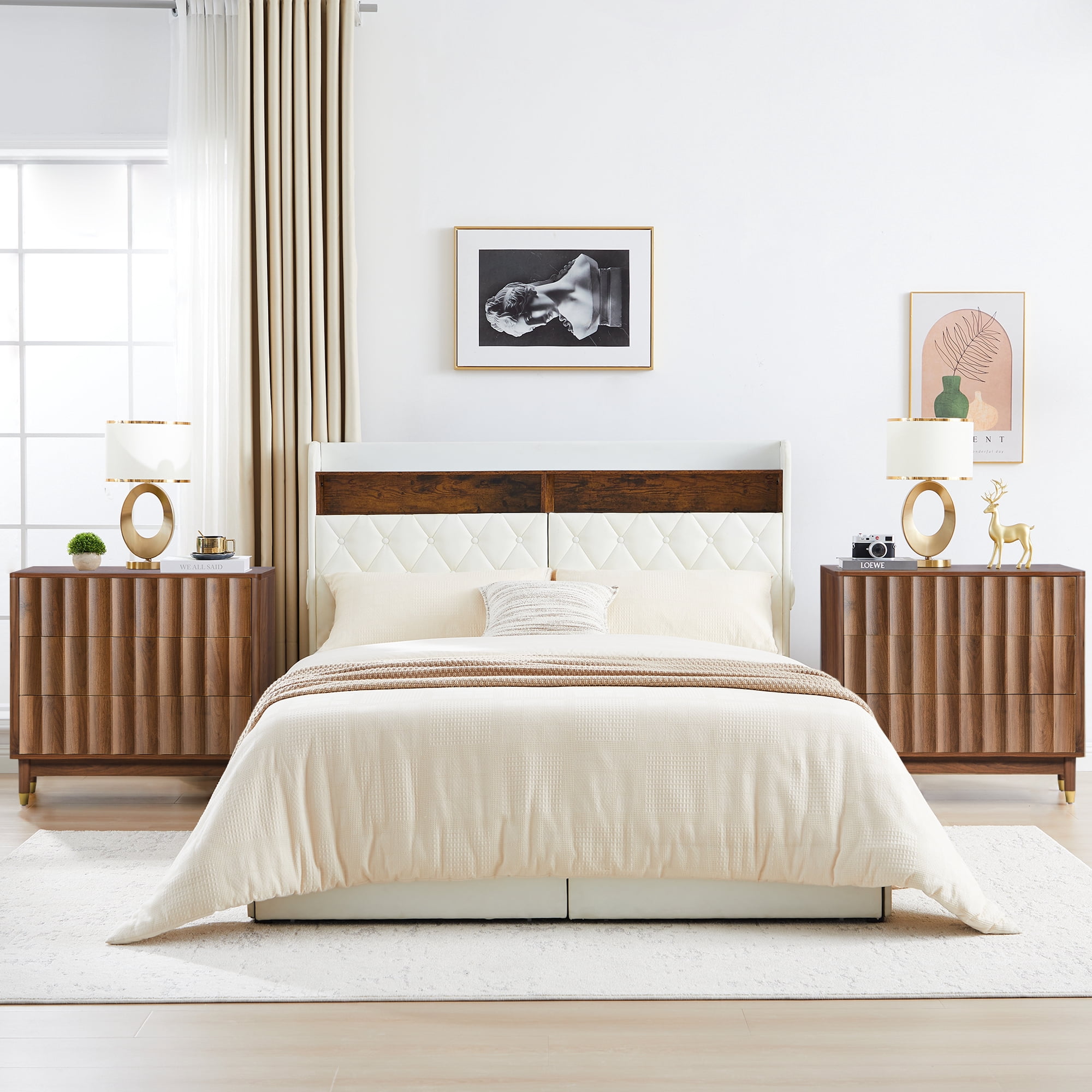 LEFHDA 31.5" Dresser Fluted 3 Drawer Dresser, Small Modern Chest of Drawers, Wood Storage Dressers Organizer Storage Cabinet for Bedroom Living Room Hallway Entryway