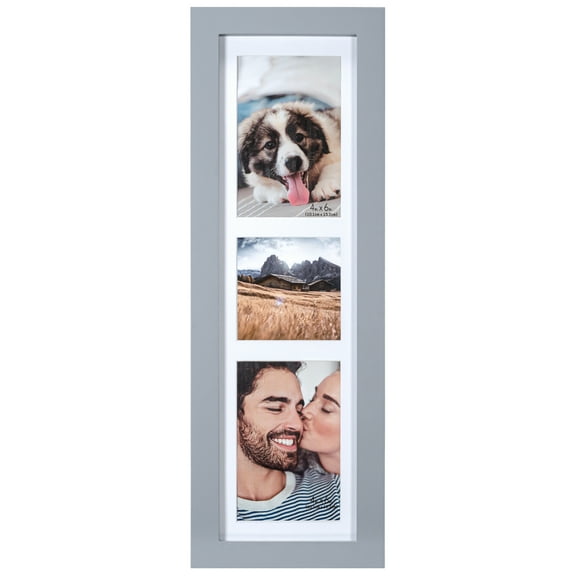Malden International Designs 4x4 4x6 3 Opening Gray Collage Wall Frame
