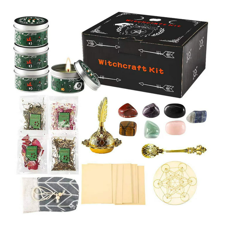 Witchcraft Supplies Kit Mini Crystals Jars Dried Herbs And Candles