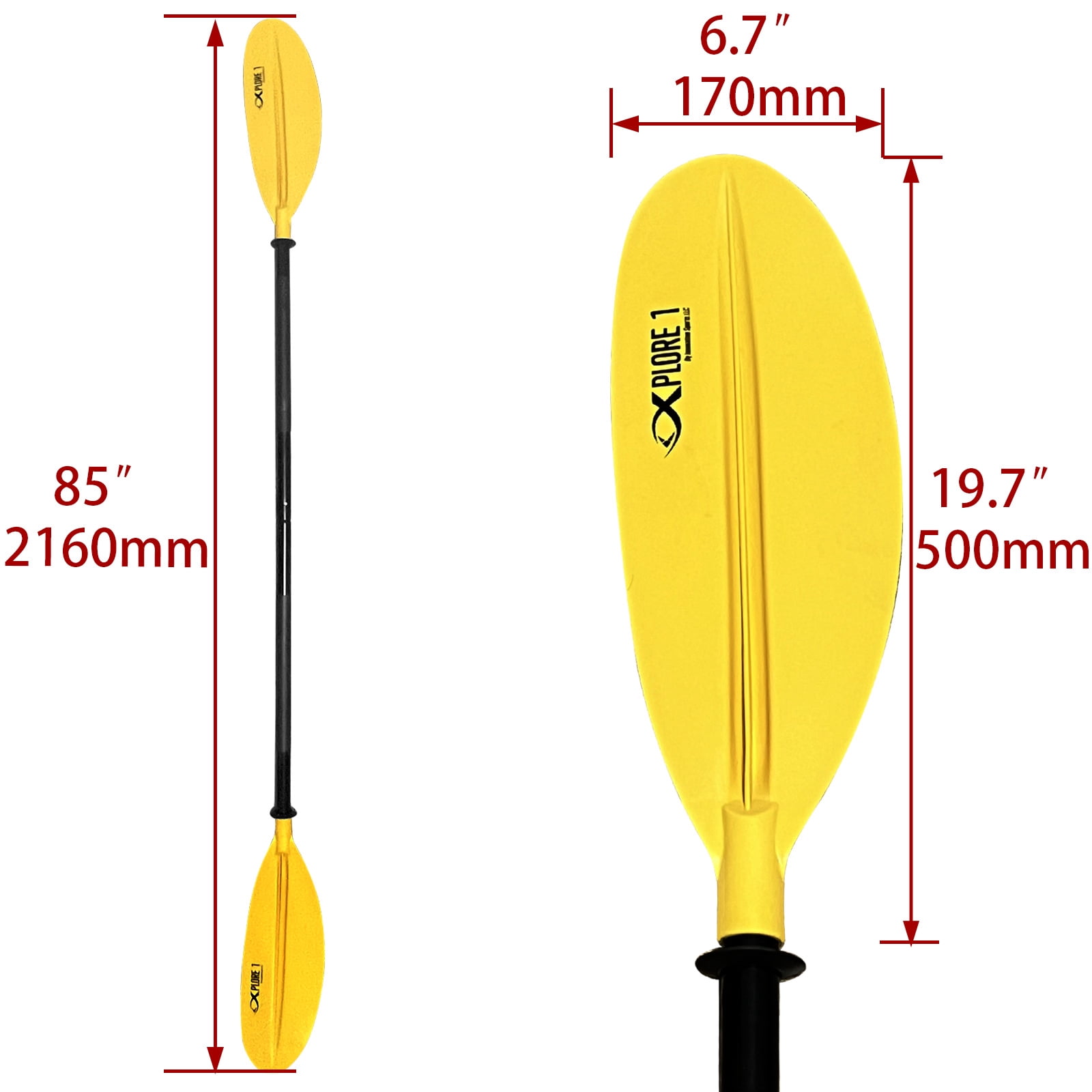 ISURE MARINE Yellow Oar, Two-section Double-bladed Paddle, Canoe Paddle, Yacht Paddle, Marine Hardware for Kayaks