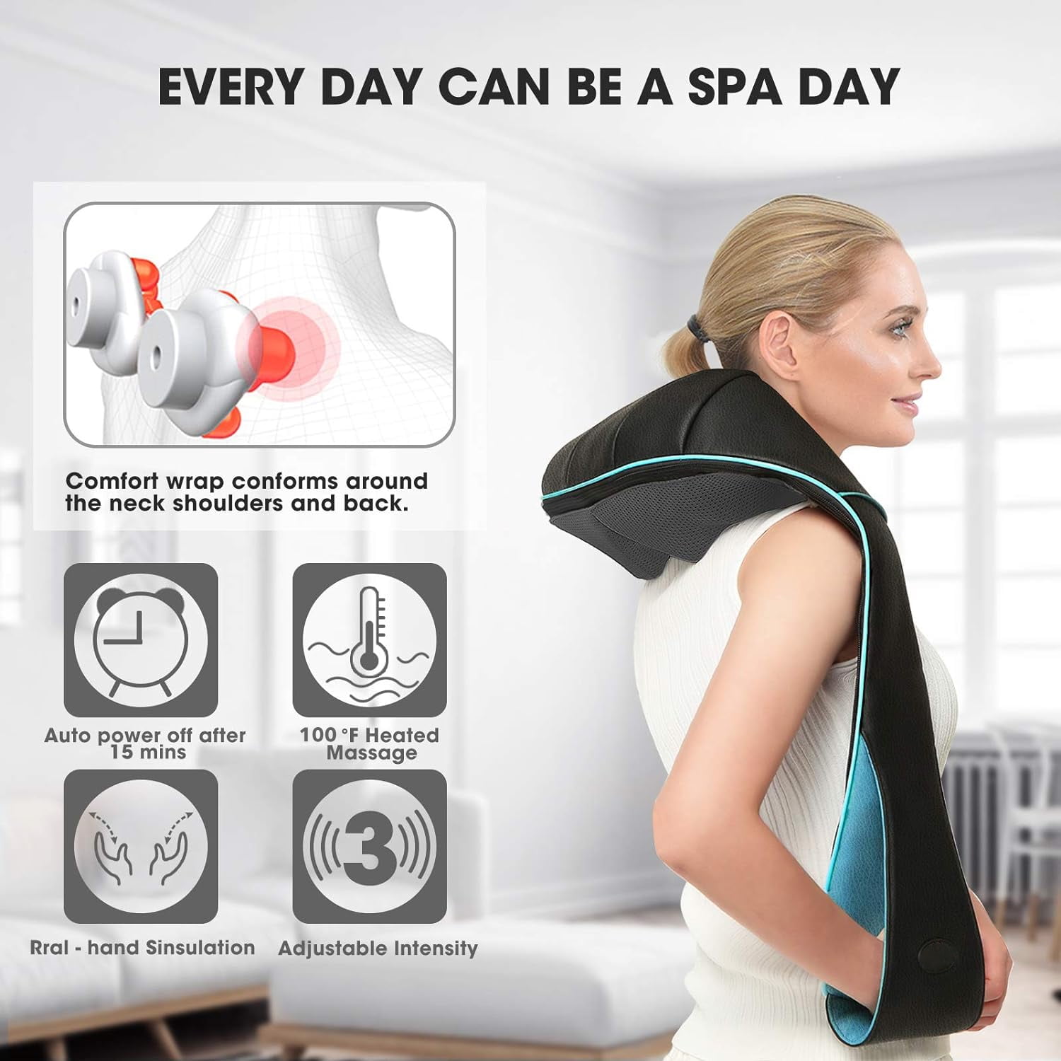 BN-LINK Neck Massager & Back Massager with Soothing Heat,Three Gears, Electric Deep Tissue 3D Kneading Massager for Shoulder, Leg, Full Body Muscle Pain Relief, Office and Home Use