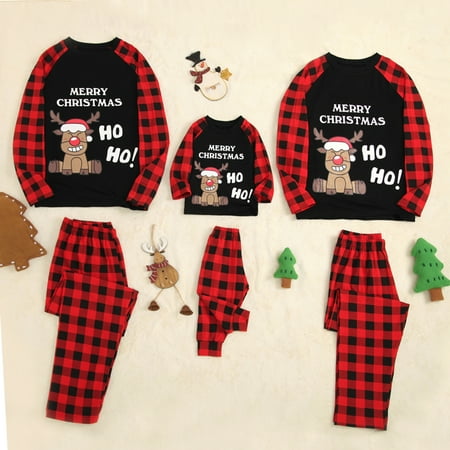 

Baozhu Family Matching Christmas Elk Plaid Pajamas Set Adult Couple Kids Cotton Long Sleeve Holidy Jammies