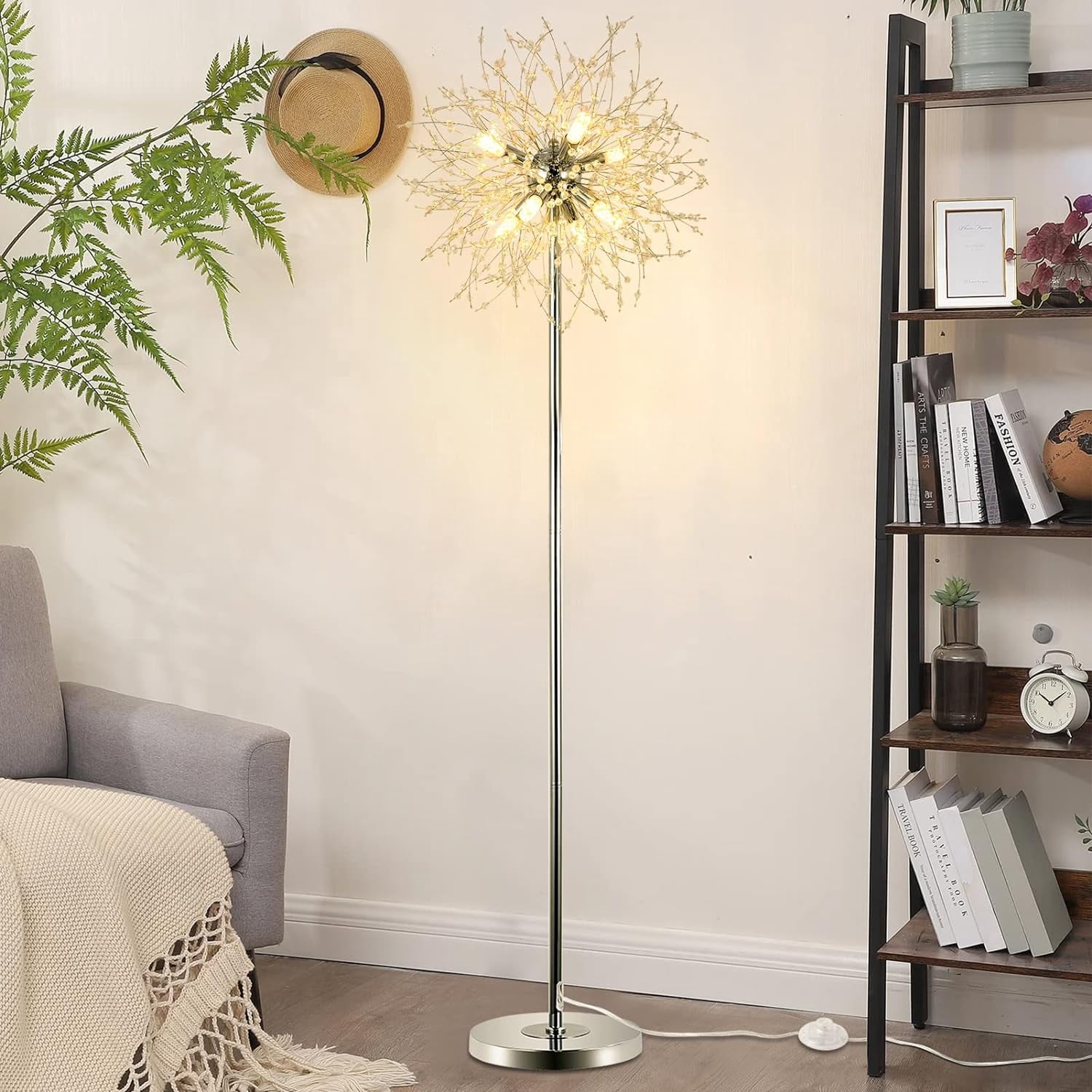 Miniyam 69 inch Crystal Floor Lamp, Modern Standing Lamp with K9 Crystal, LED Floor Lamp with On/Off Foot Switch, Gold