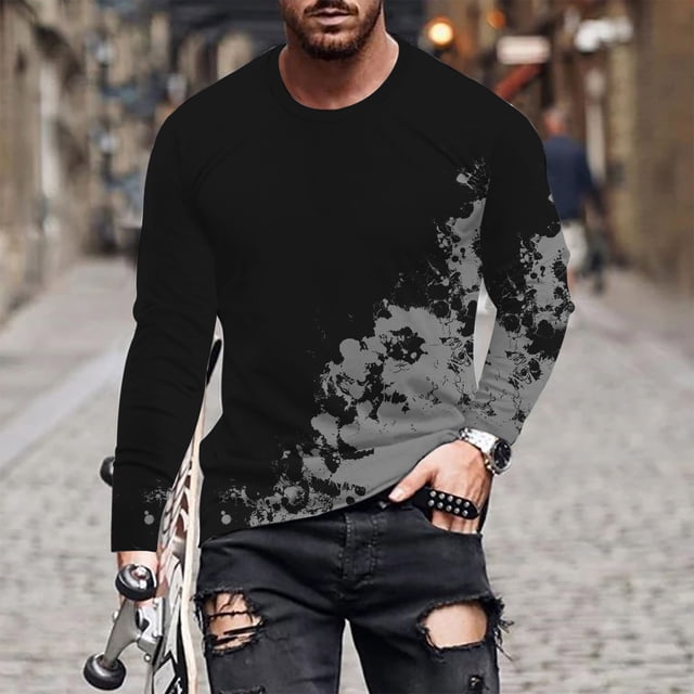 Blusas y camisas de manga larga y cuello redondo para hombre, camisetas informales con estampado de cuello redondo, blusas de manga corta para hombre