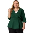 thumbnail image 1 of GRACE & GRANDEUR Women's Plus Size Blazers Ruffle V Neck Button Ruched Casual Peplum Blazer  3X Dark Green, 1 of 4