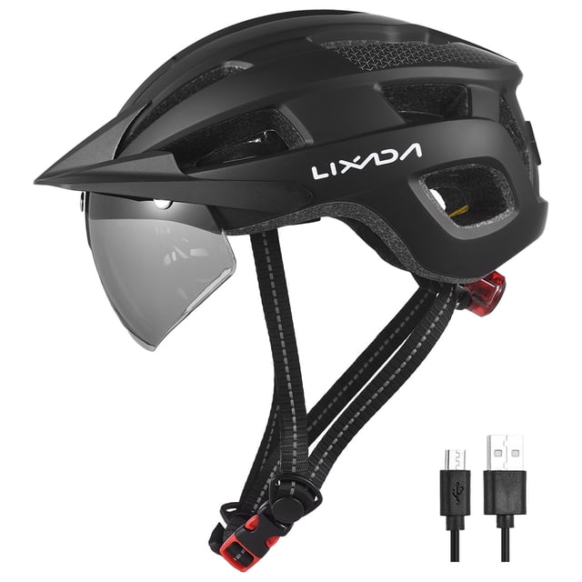 Lixada LIXADA HT003 Rechargeable Bicycle Helmet with Goggles, Visor, and Built-in Tail Light for Enhanced Riding Safety - Multiple Colors Available
