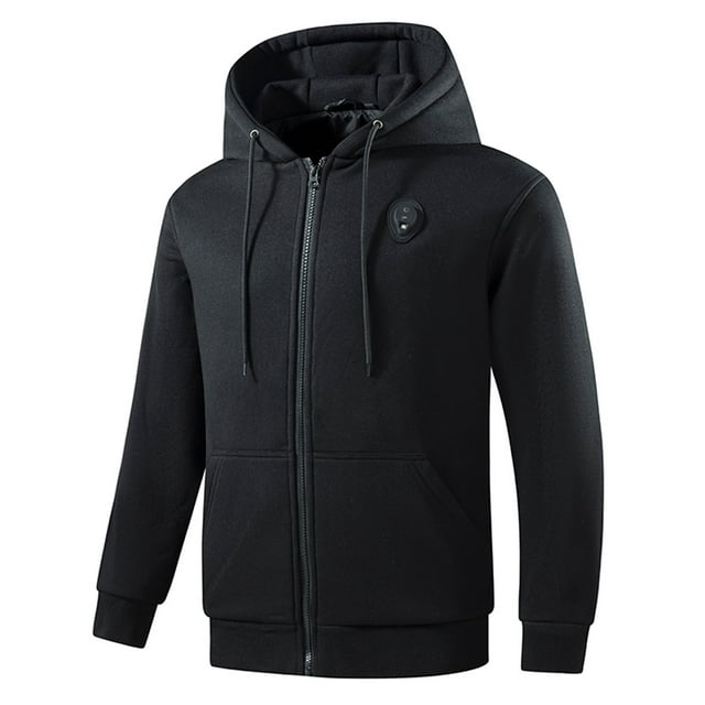 Lekwk Mens Heated Jacket 5-Level Heating Jackets Full Zip Drawstring Hooded Coat Casual Solid Color Plus Size Outerwear Outdoor Light-Up Coats(Charger not included)
